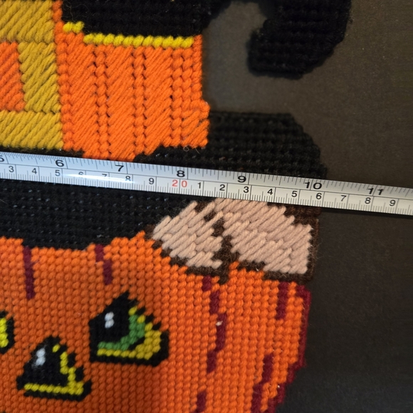 HandmadeVintage Happy Hallowen Jack O' Lantern Witch Mesh Hanging Sign 10"×15" - Picture 12 of 14